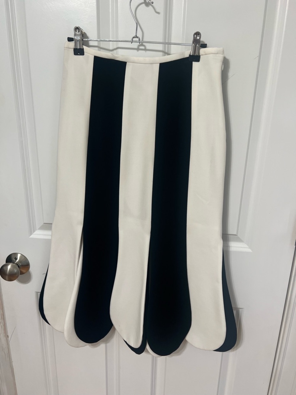 Victoria Beckham Black and White Scalloped Panel Midi Skirt
